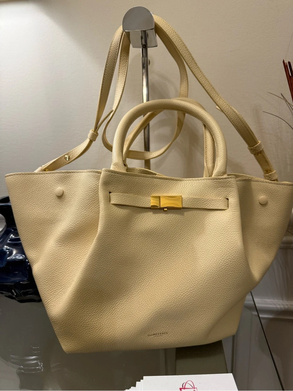 DeMellier Pale Yellow Leather Tote with Gold Hardware